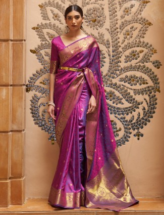 Latest traditinal wear purple saree with zari work