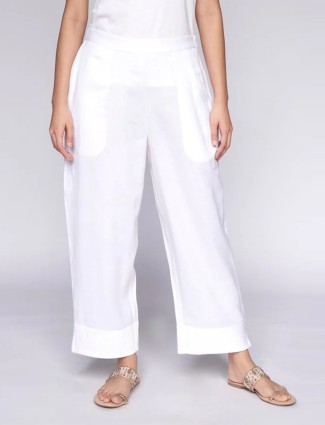 Latest white cotton solid pant for casual wear