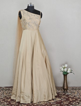 Lavish beige designer cotton silk wedding party gown