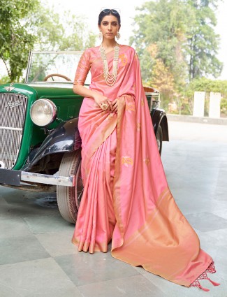 Lavish pink banarasi silk saree for wedding functions