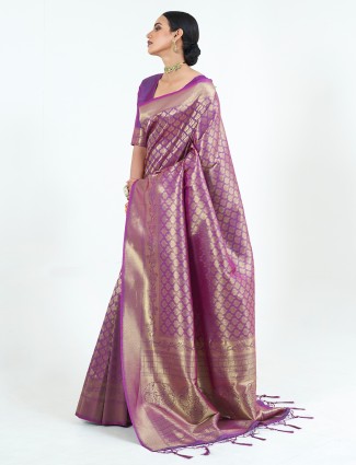 Lavish violet wedding wear designer saree in kanjivaram silk