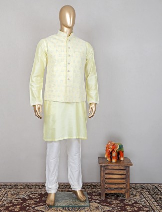 Lemon yellow silk waistcoat set for wedding event