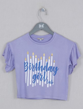 Leo N Babes printed cotton girls top in lavender blue