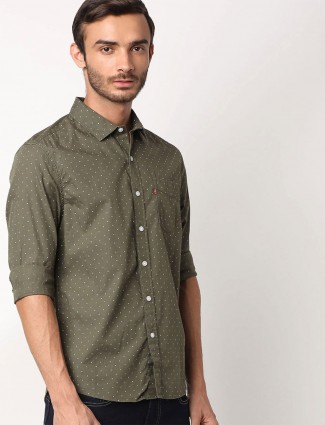 Levis full sleeves olive printed shirt
