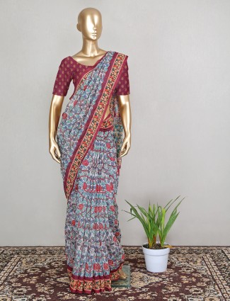Light grey festive events cotton saree for women