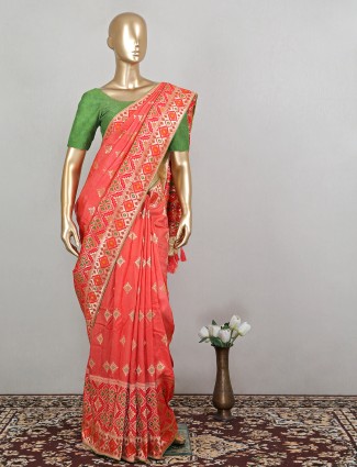 Light orange amazing patola silk sari for wedding functions