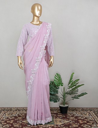 Light pink beautiful tissue silk saree with ready made blouse