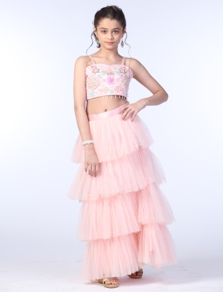 Light pink designer indowestern lehenga choli for girls