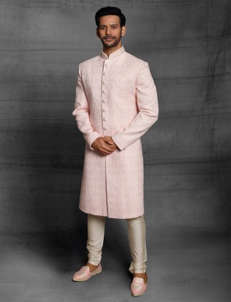Light pink wedding wear designer silk sherwani