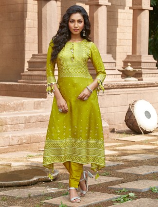 Lime green festive cotton kurti for gorgeous women