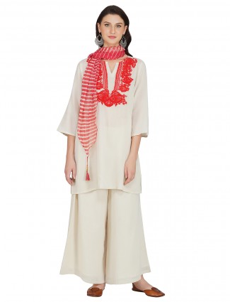 Linen punjabi style palazzo suit for festives in off-white