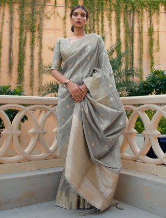 Linen saree for wedding occasions in grey colored