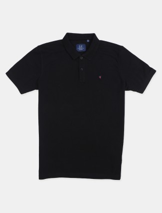 Louis Philippe solid black cotton casual t-shirt