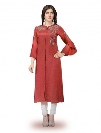 Lovely red color cotton silk kurti
