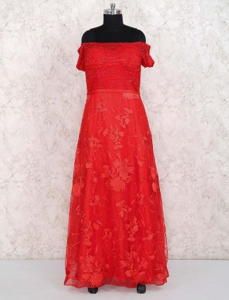 Lovely red color gown in net