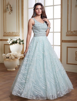 Luxurious reception style powder blue shade gown