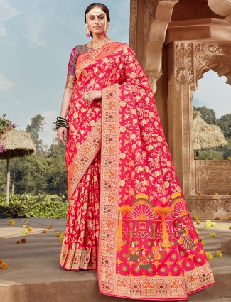 Magenta captivating saree for wedding funtions in banarasi silk