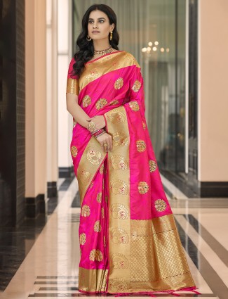 Magenta charming jacquard silk wedding saree