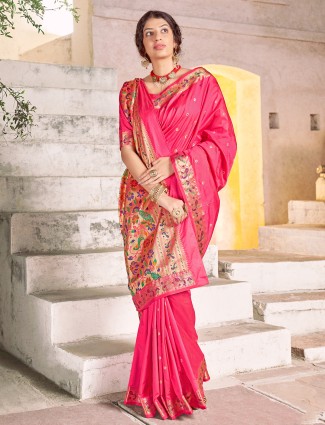 Magenta color traditional wedding ceremonies banarasi silk saree