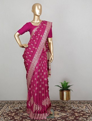 Magenta fabulous dola silk saree for wedding look