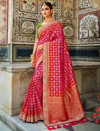Magenta innovative wedding functions saree in bandhej silk