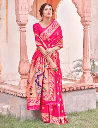 Magenta innovative wedding functions sari in paithani silk