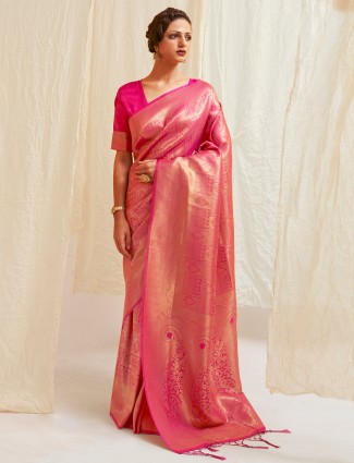 Magenta  kanjivaram silk wedding event saree for gorgeous women