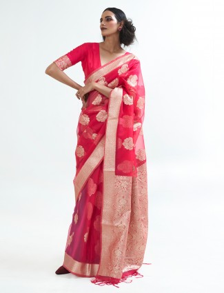 Magenta saree for special occasion in tissue silk