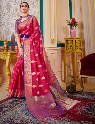 Magenta wonderful saree in muga silk for wedding ceremonies
