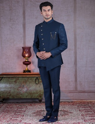 Magestic blue designer terry rayon jodhpuri suit
