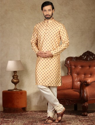 Magestic yellow cotton kurta suit for mens