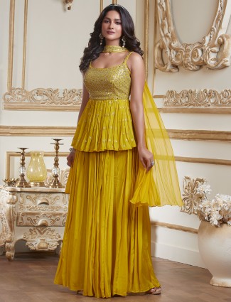 Magnificent designer wedding yellow palazzo suit for women