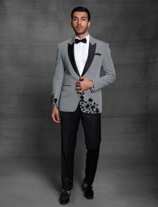 Magnificent grey hue terry rayon tuxedo coat suit for party