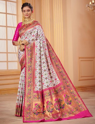 Magnificent off-white wedding cermonies patola silk sari