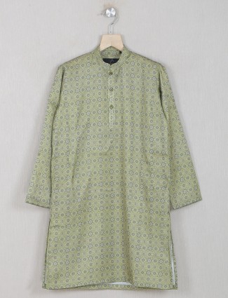 Magnificent olive green printed cotton kurta suit