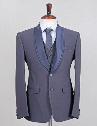Magnificent solid grey terry rayon coat suit set for men