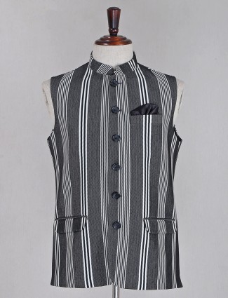 Magnificent stripes black cotton silk waistcoat set