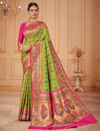 Mahendi green extravagant patola silk sari for wedding look