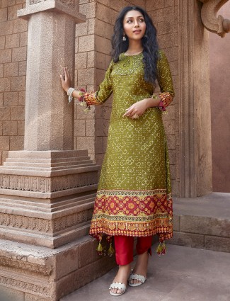 Mahendi green gorgeous festive wear cotton kurti