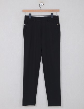 Maml black solid cotton track pant for mens