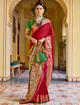 Maroon charming saree in banarasi silk for wedding ceremonies