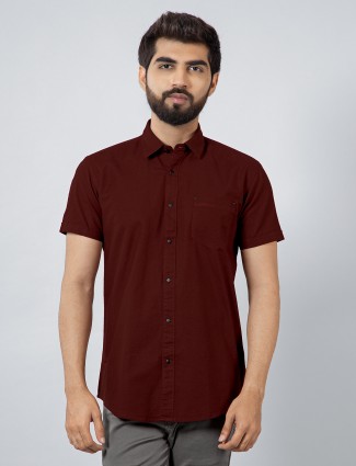 Maroon color casual wear cotton shirt