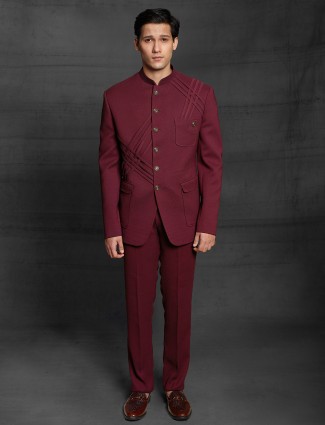 Maroon color jhodhpuri suit in terry rayon fabric