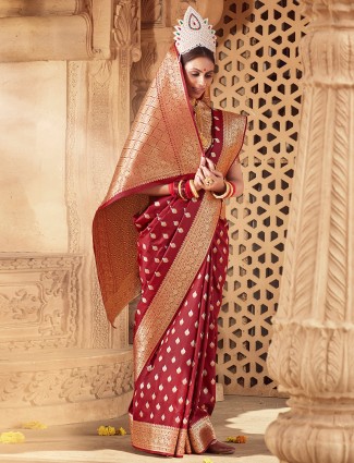 Maroon latest designer wedding functions saree for women