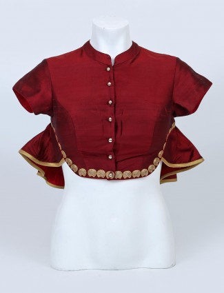 Maroon raw silk bandhgala blouse