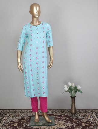 Mint green printed cotton casual wear pant suit