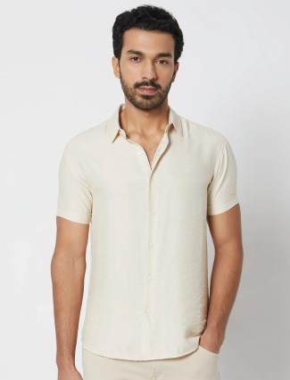 MUFTI beige plain cotton casual shirt
