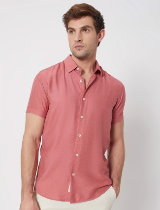MUFTI plain coral pink cotton shirt