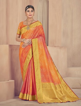 Multi color attractive raw silk wedding events saree