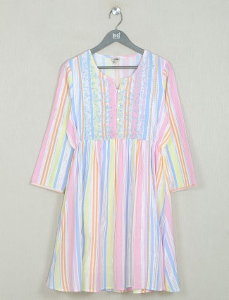 Multi colored printed causal wear women dress in cotton